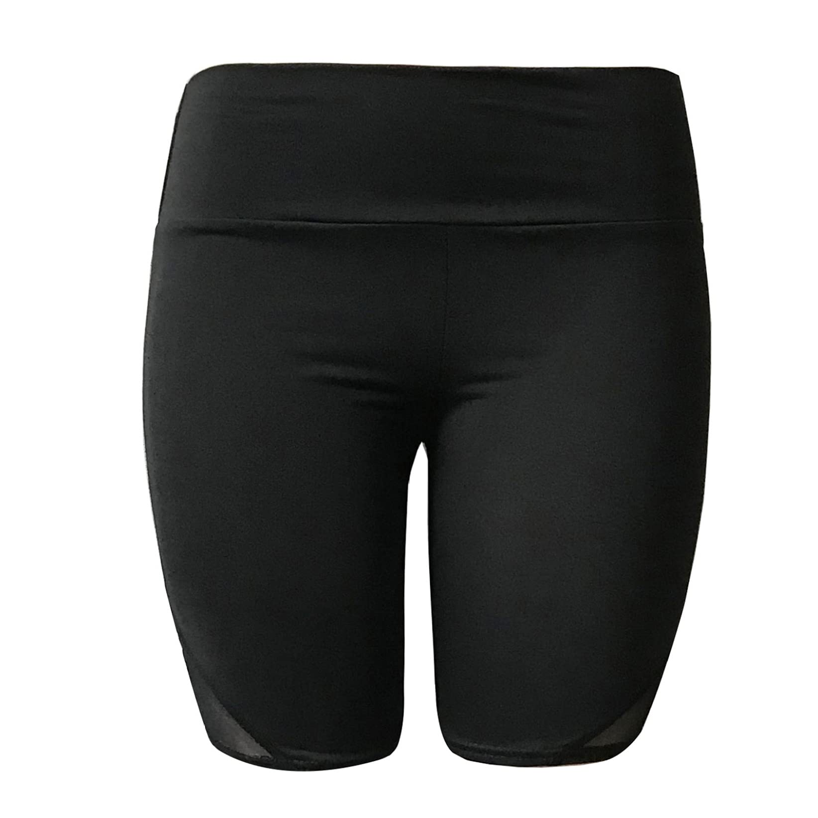 TTAO Womens High Waist Mesh Yoga Shorts Fashion Solid Stretchy Gym Fitness Sports Biker Shorts Activewear