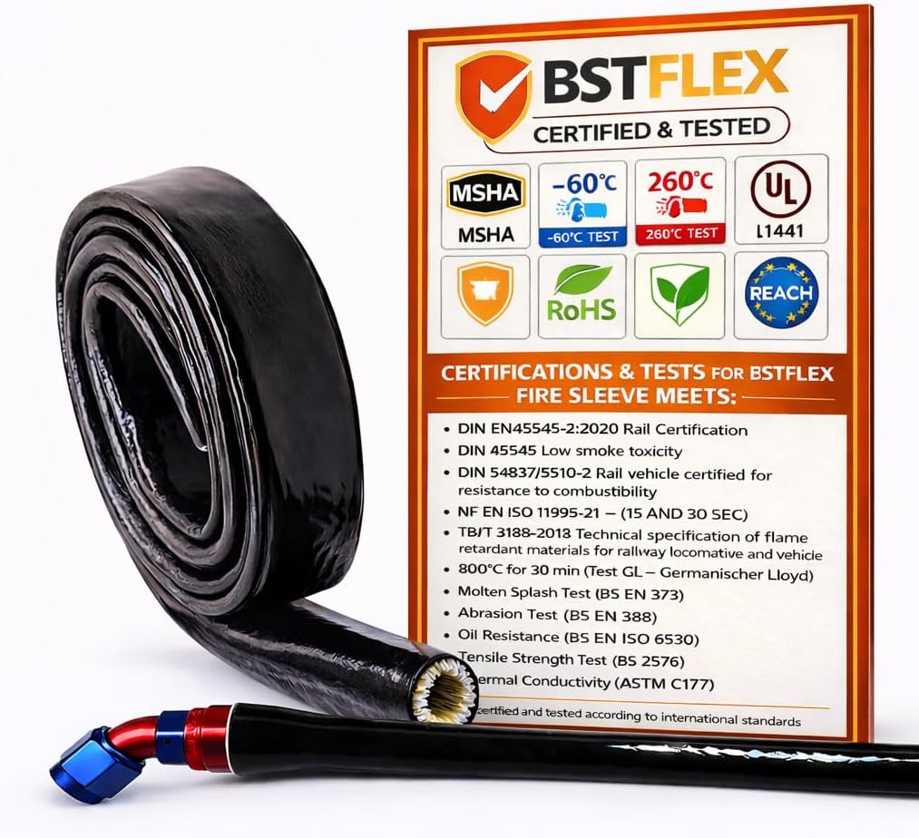 2"(51mm) ID Heat Shielded Fire Thermo Armor Fire Sleeve Silicone Coated Fiberglass for Automotive Hose Cable Lines & Electrical Wiring Black, 5feet