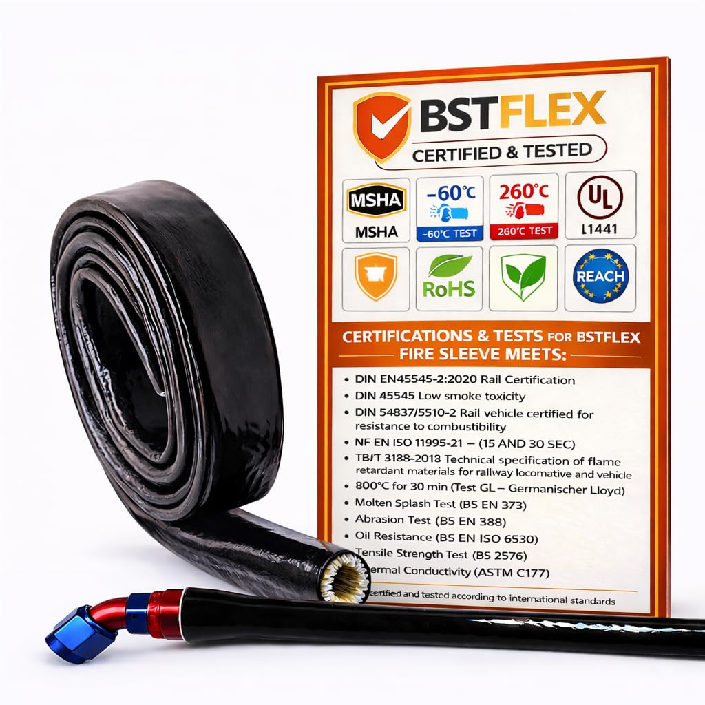 2"(51mm) ID Heat Shielded Fire Thermo Armor Fire Sleeve Silicone Coated Fiberglass for Automotive Hose Cable Lines & Electrical Wiring Black, 3feet