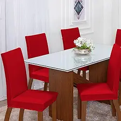 Capas Para Cadeira Elásticas Malha Gel para Mesa de 6 Lugares Para Cozinha Sala de Jantar (Vermelho)