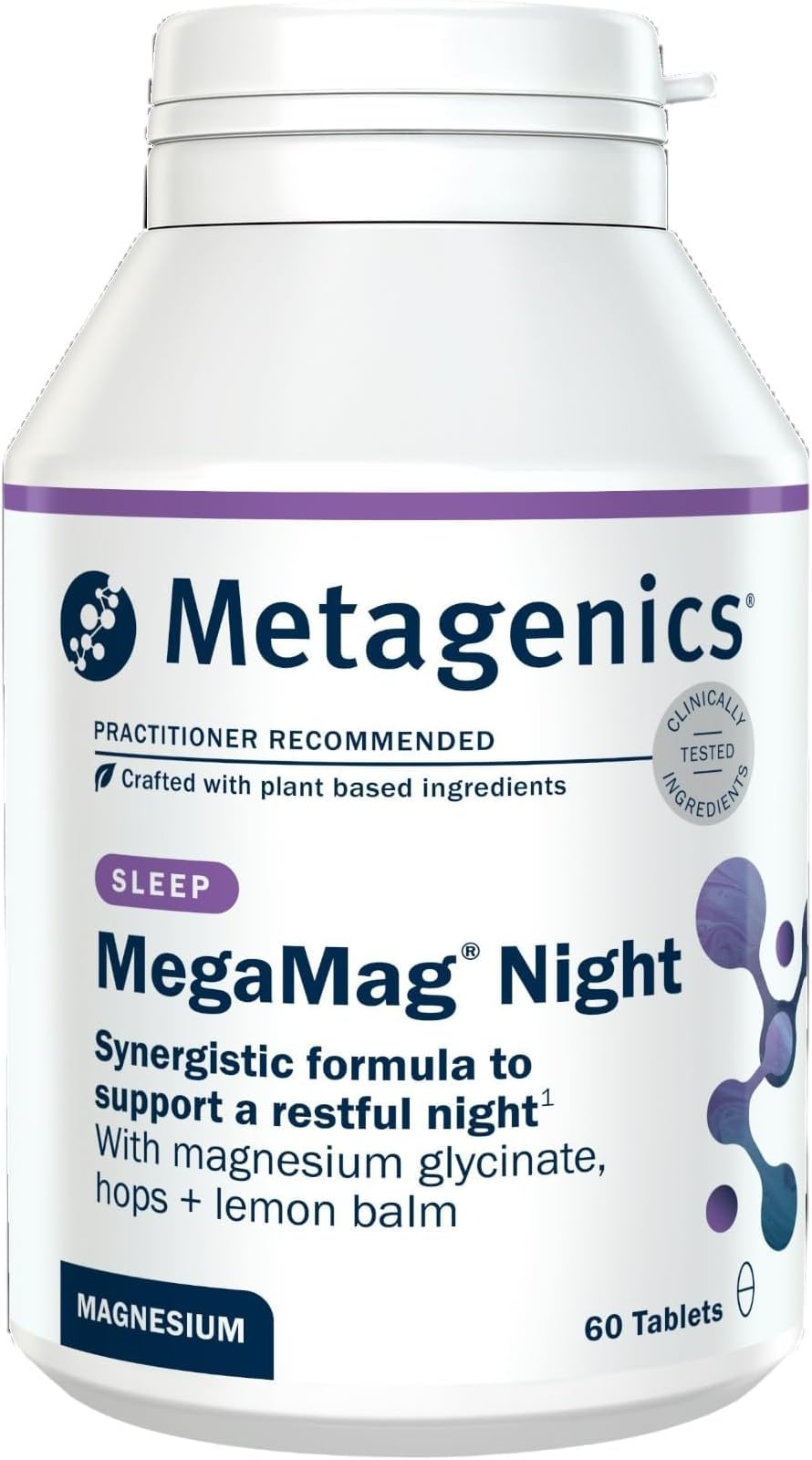 MegaMag Night, Magnesium Glycinate & Hops - 60 Capsules | Pre-bedtime routine capsules enriched with lemon balm, theanine and tryptophan to support evening wellbeing