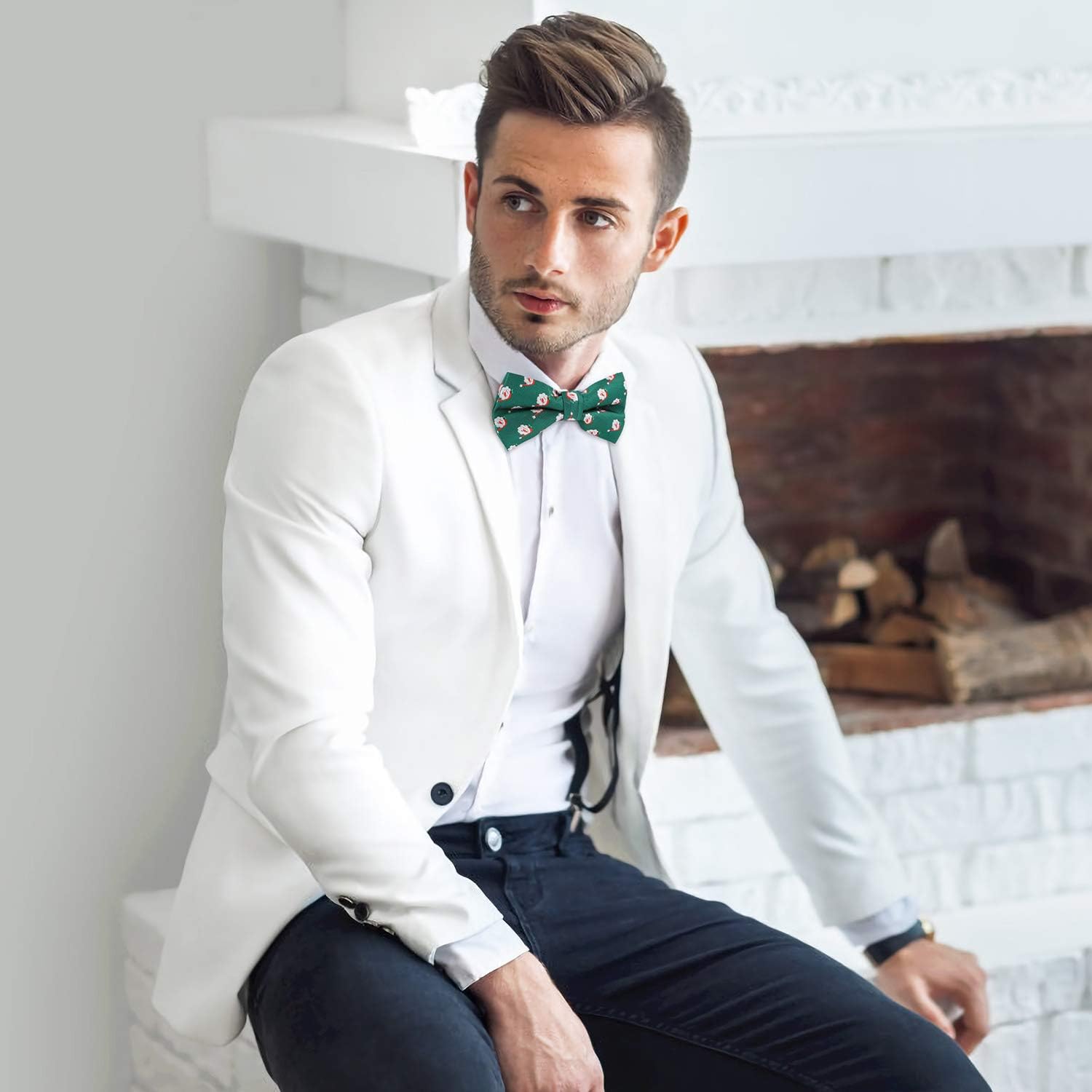 QKURT 4 PCS Men’s Christmas Bow Tie, Festival Theme Pattern Adjustable Pre-tied Neckwear for Mens & Boys