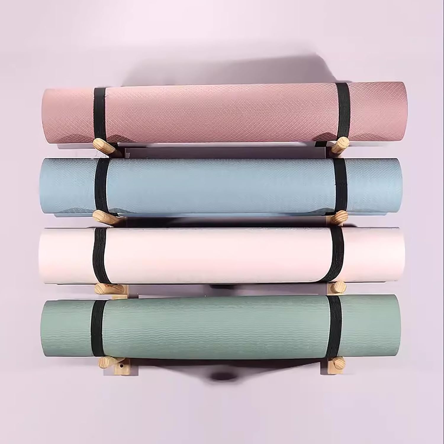 Support pour tapis de yoga, support de tapis de yoga mural, étagère en bois, économise de l'espace, convient pour les rouleaux en mousse, les bandes de résistance et les tapis d'entraînement