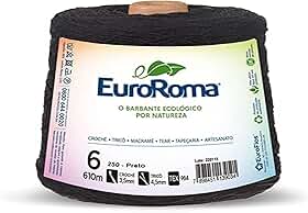Barbante Colorido, Euroroma, 600 g, Preto, 4/6 Fios, Rolo de 610 Metros