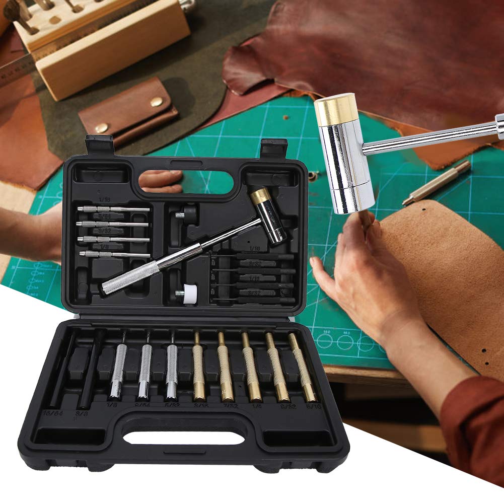 21Pcs Punch Set Mechanical Installation Round Punches Maintenance Tool Kit with Box Professional Grade Carbon Steel Brass Nonslip Hammer Head for Metalworking Woodworking DIY