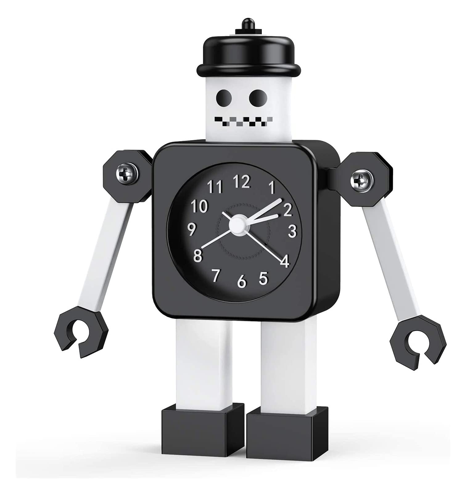 Budzik dla dzieci, robot budzik dzieci analogowy budzik bez tyknięcia cichego budzika dla chłopców dziewcząt, najlepszy prezent (niebieski) (Color : Black 2)