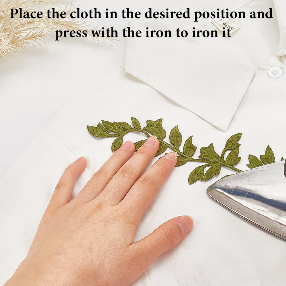 GORGECRAFT 4Pcs Vine Embroidered Patches Leaf Lace Fabric Sewing Green Leaves Patch Trim Applique Lace for Women DIY Sewing Trim Wedding Dress Accessories Clothes Curtain Pillow Shoes Jeans