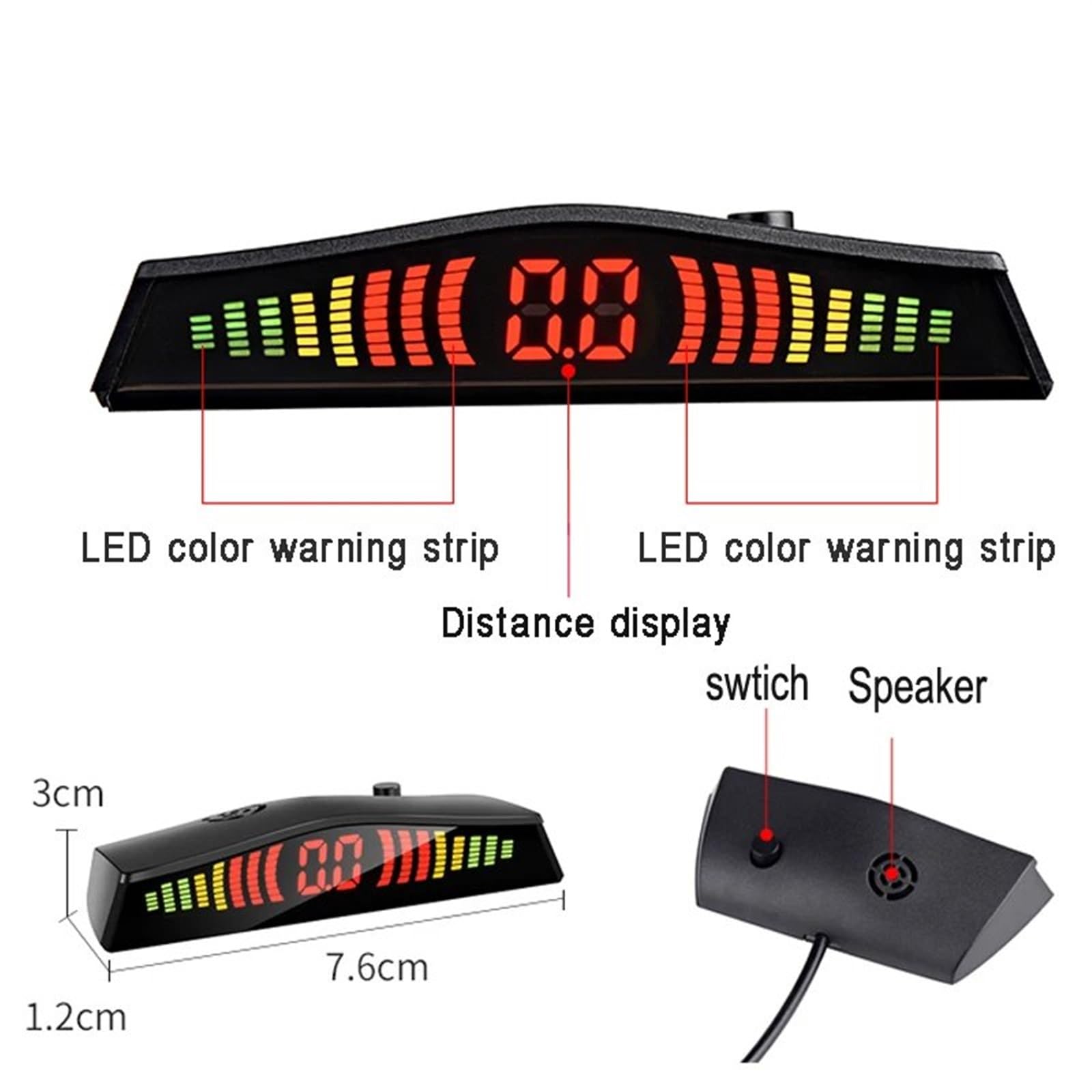 Radar De Recul Parktronic Détecteur Voiture Affichage LED Automatique Capteur Stationnement Aide Inverse Moniteur Radar Secours Détecteur Voiture Stationnement Capteur de stationnement(Le noir)