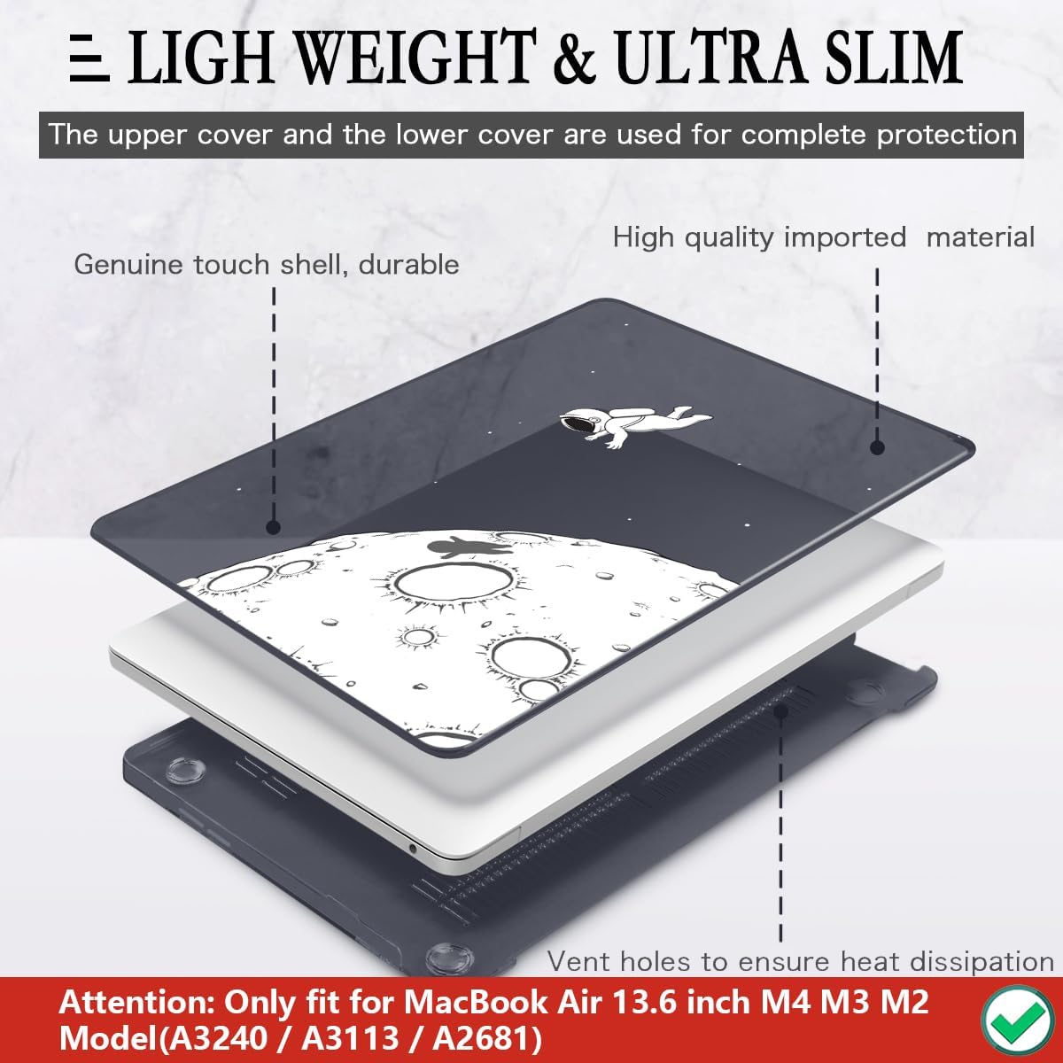 CISSOOK Case Compatible with MacBook Air 13.6 Inch 2022 2024 2025 2026 Model A2681 M2 A3113 M3 A3240 M4 Astronaut, Clear Black Space Hard Shell with Keyboard Cover for MacBook Air 13.6", Astronaut - Image 4