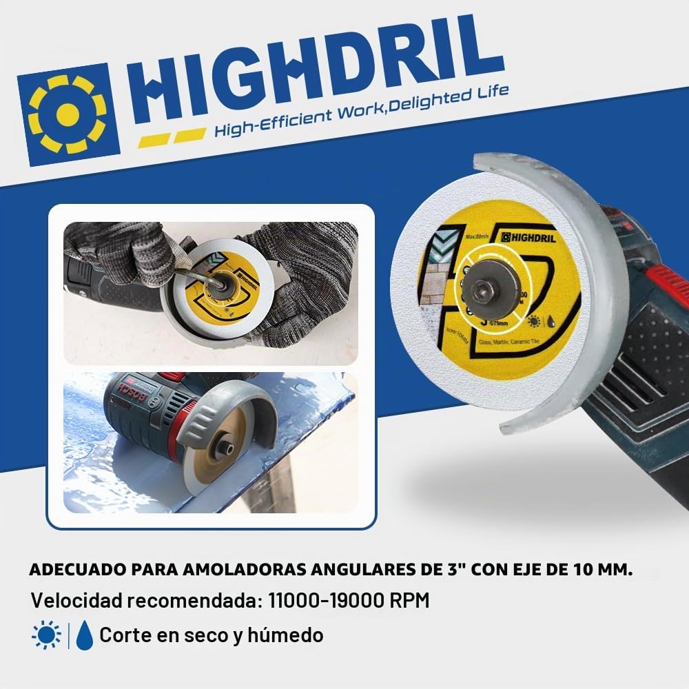 HIGHDRIL Juego de 4 hojas de sierra circular de 75 mm, disco de corte de diamante/HSS/TCT para amoladora angular, metal, cobre, aluminio, granito, azulejos, plástico, madera