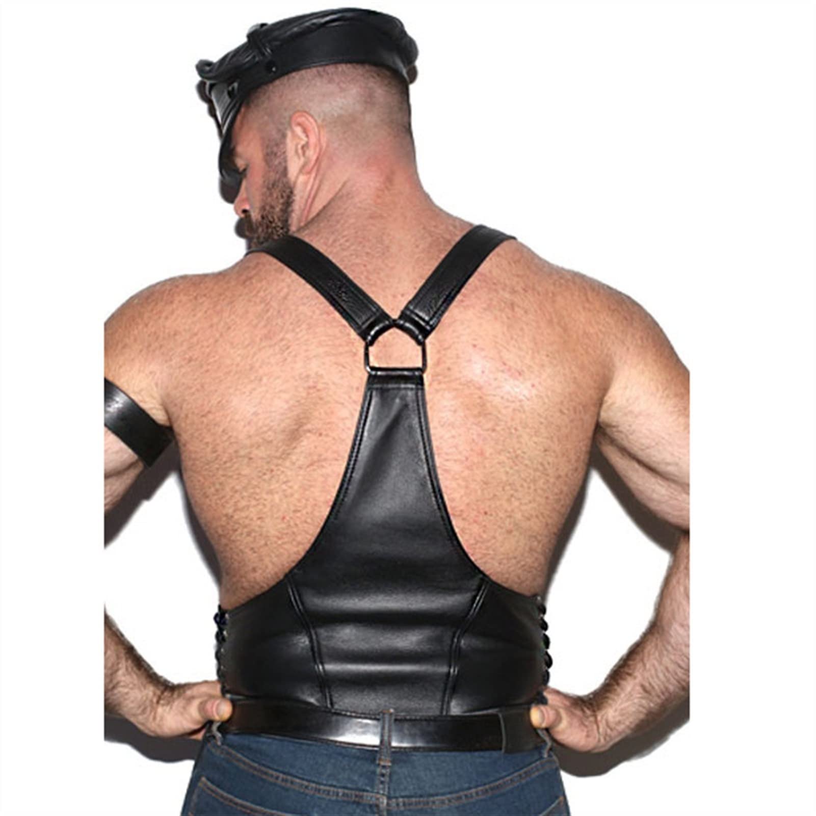 XYSCFF Roupa íntima masculina sexy de látex sintético Roupa de clube gay roupa íntima de couro PU roupa íntima de fetiche bondage traje body masculino (cor: preto, tamanho: 2GG) | Amazon.com.br