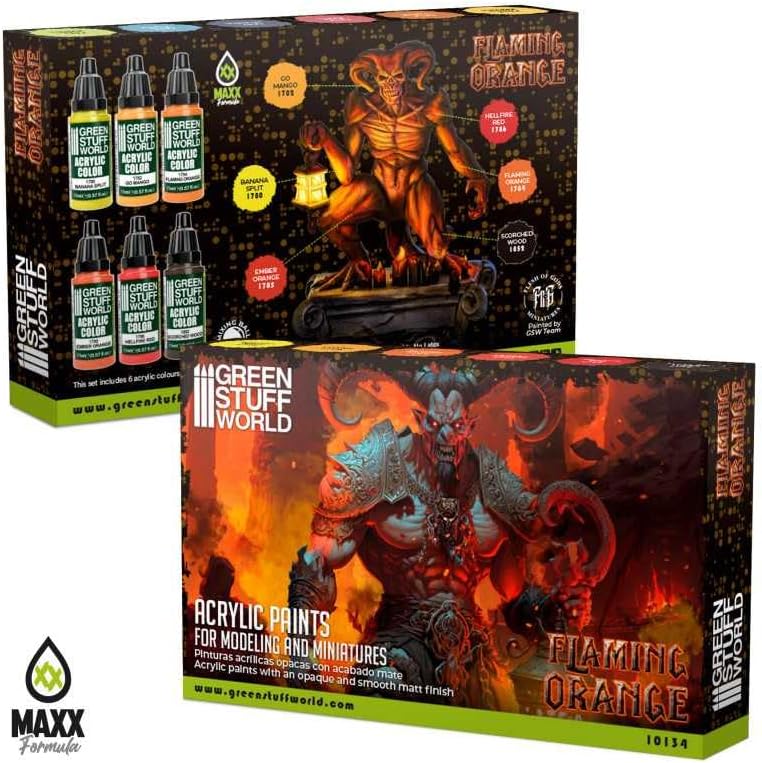 Green Stuff World for Models and Miniatures Paint Set – Paint Set - Flaming Orange 10134