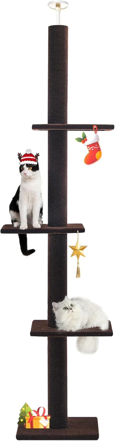 Max & Marlow Cat Tree Floor to Ceiling Cat Tower Height 95-108" Adjustable Kitten Tree Tall Climbing Tree with Carpet Scratching Post and Mat Cat Pole for Indoor Cats,Dark Brown