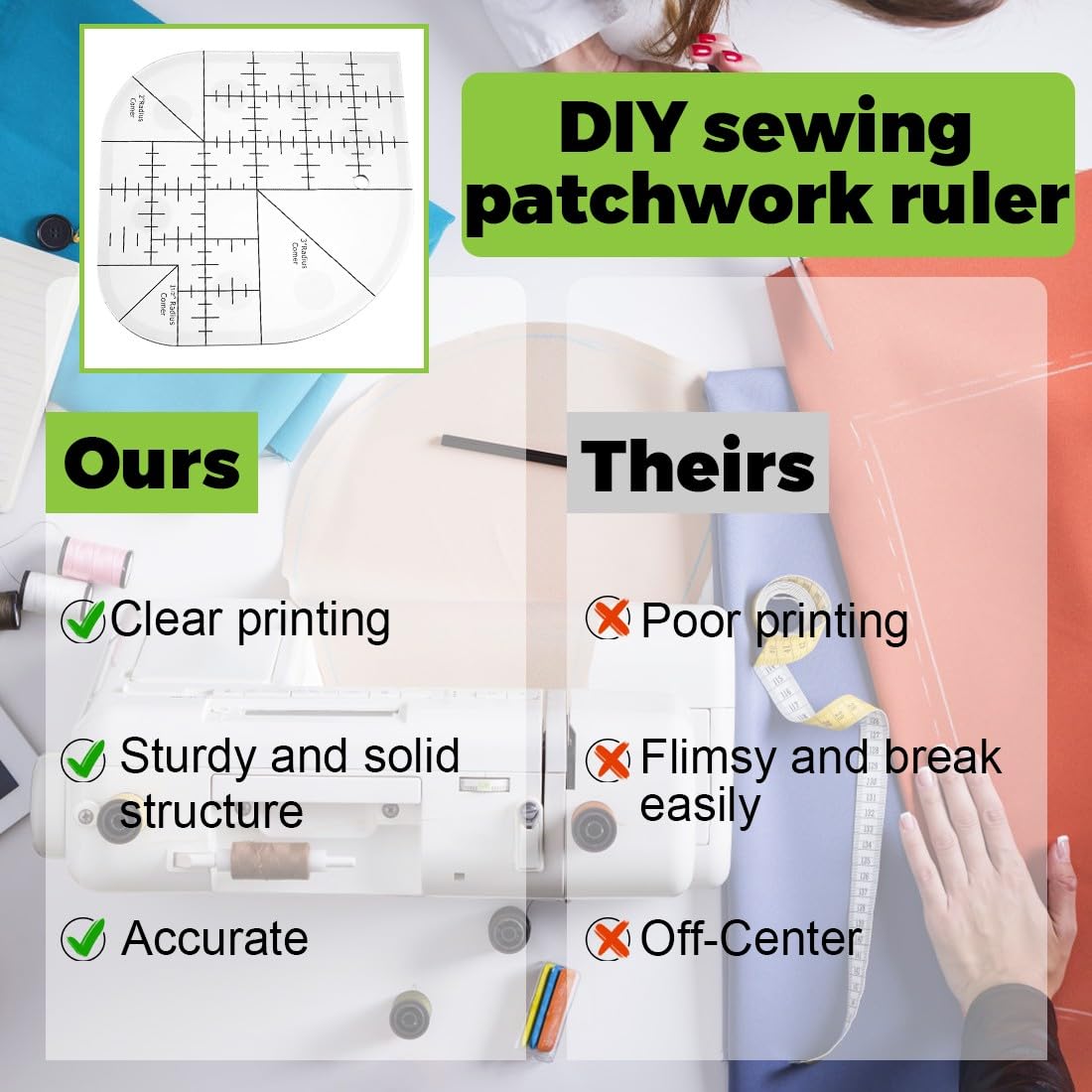 OfficeTree Regle Couture 15x15 Cm - Regle Patchwork Couture - Règle Patchwork Pour Coudre Avec