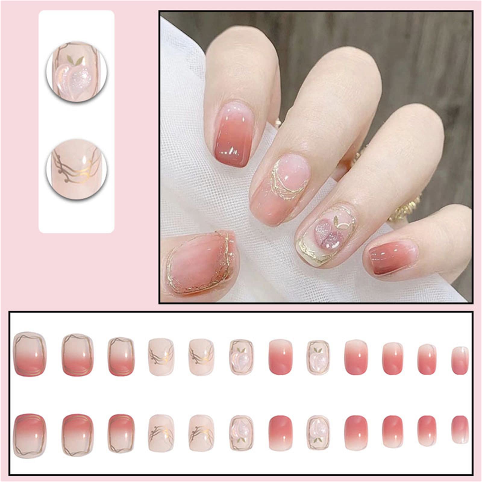 Unghie Finte Quadrate Corte Copertura Completa con Colla Gradiente Francese Staccabile Pressa sulle Unghie 24 Pezzi Suggerimenti per Nail Art per Unghie per Saloni di Bellezza e Donne Nail Art Fai-d