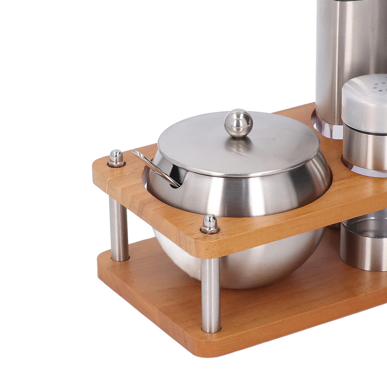 Öl- und Essigspender-Set, 304 Edelstahl und Holzsockel, 6-teiliges Küchengewürzspender-Set mit Dichtleistung und Einfacher Reinigung für Verschiedene Gewürze,