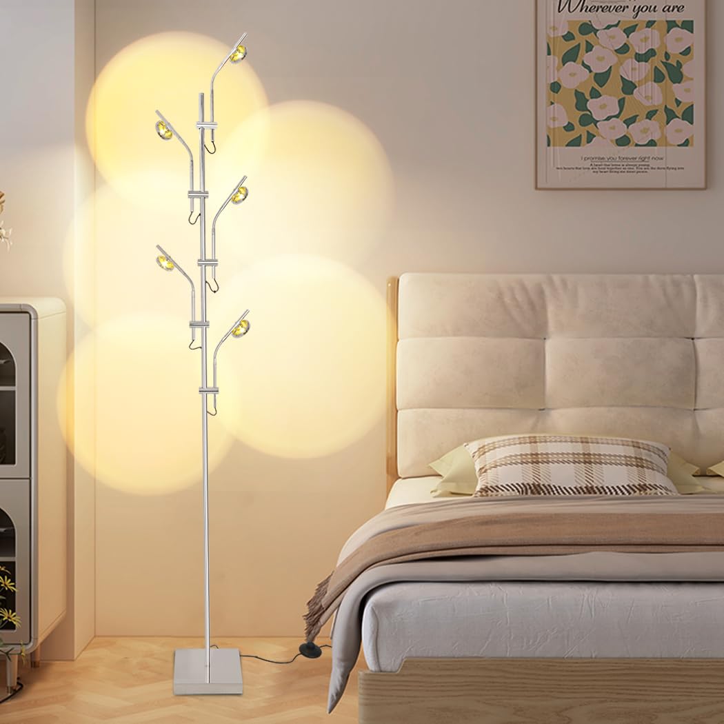 Lampadaire sur Pied Salon Projecteur RGB,Lampe sur Pied avec 5 Têtes d'éclairage Réglables,Lumière d'Ambiance LED Lampadaires 3000K,Lampe Coucher de Soleil avec Filtres de Couleur Interchangeables