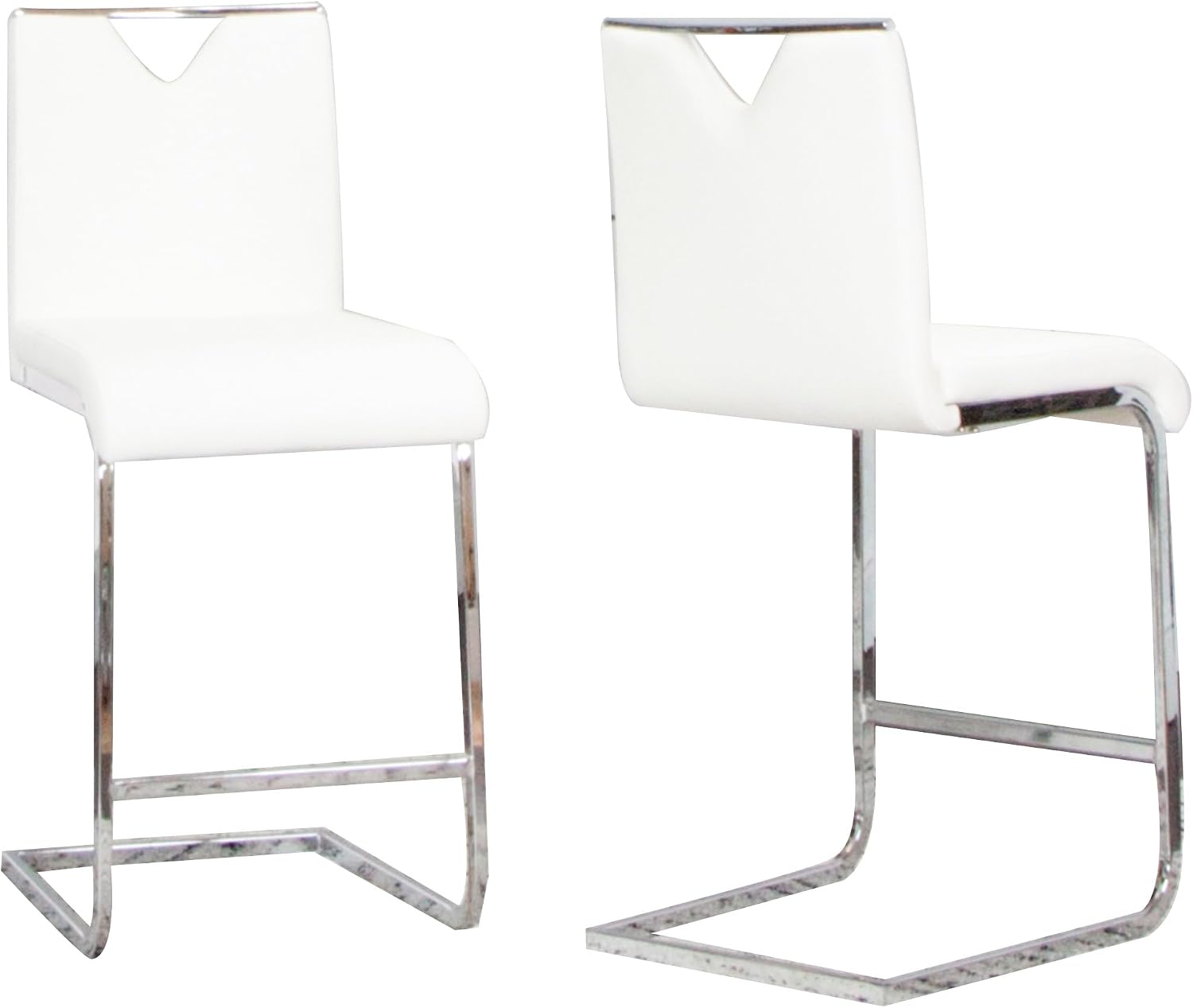 Sunset Trading Doral 24" Faux Leather Upholstered Barstools | 2 Counter Height Stools | Polished Chrome Cantilever Base | White Padded Seat & Back | Dining Room, Bar, Kitchen Island Seating