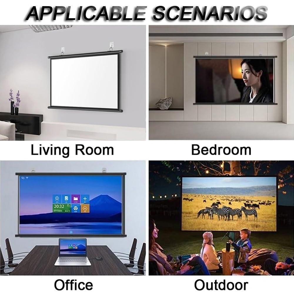 Écran De Projection Manuel 40 50 60 Pouces, Écran De Projecteur Home Cinéma HD 4K, Écran Videoprojecteur Mural, Anti-Plis, Facile À Enrouler(50 inch 16:9)