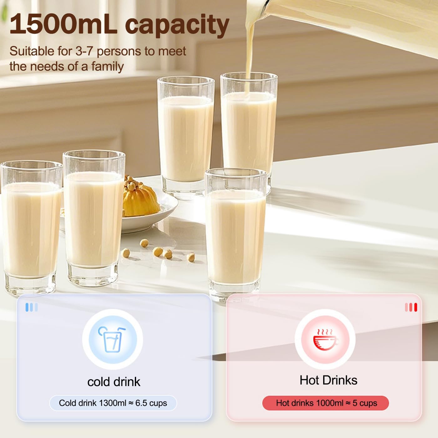 Automatischer Nussmilchbereiter mit Startverzögerung, Auto-Clean, Temperaturregelung und Kochwasser-Funktion für Sojabohnen, Brei und Säfte