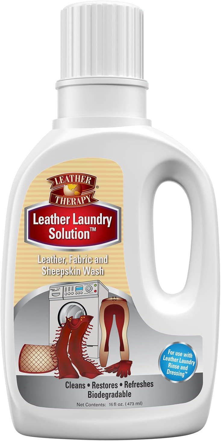 Leather Therapy Leather Care Products – Leather Laundry Solution – Gentle Detergent Alternative for Machine Washing Leather Clothes, Natural Fleece & Sheepskin, 16 Ounce