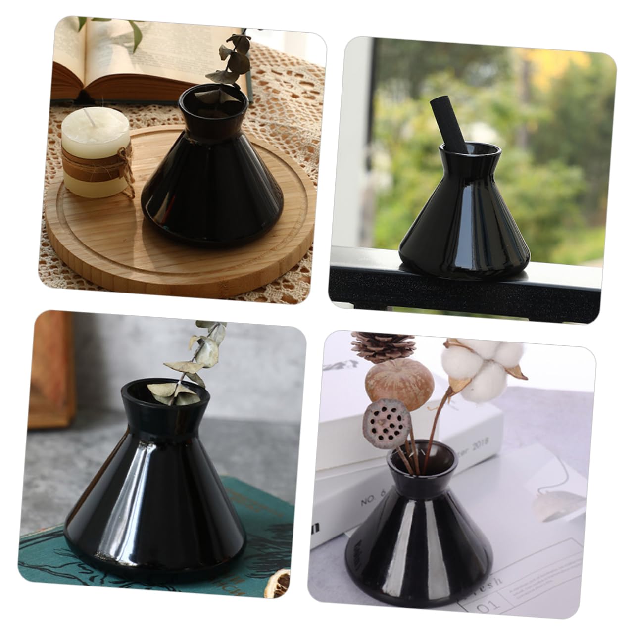4 Stück Aromatherapie Glasflasche Leer Duftzerstäuber mit Nordischem Design Dekorative Diffusorflasche für Ätherische Öle Parfümflakon und Wohnraumdeko für Schlafzimmer und DIY