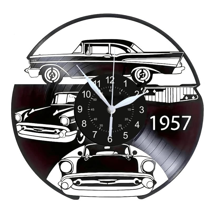 Horloge vinyle voiture classique noire 30cm décoration murale