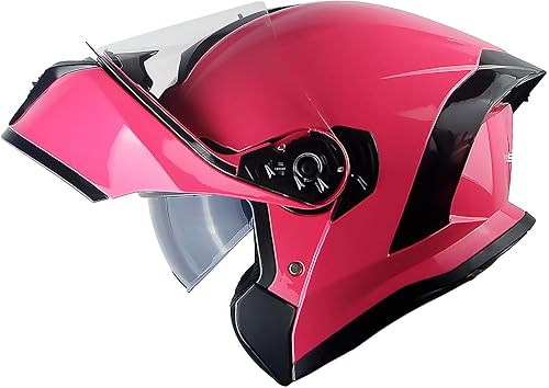 Miniatura 6 de 1Storm Nuevo casco modular de cara completa para motocicleta, escudo solar de doble visera con luz trasera LED recargable LED-X90 rosa brillante