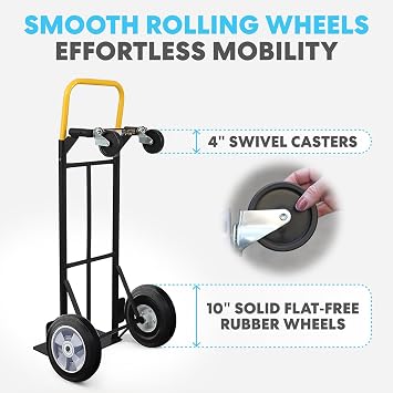 Simpli-Magic 2 in 1 Convertible Hand Truck and Dolly, 800LBS Heavy-Duty Moving Dolly Cart with 10 Flat Free Rubber Wheels & Handle