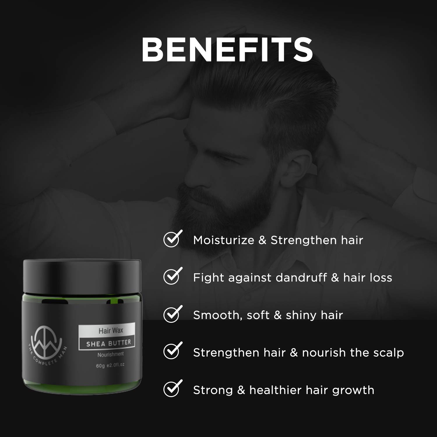 Cera para cabello y barba para hombres con manteca de karité, 2.0 onzas líquidas, acabado natural de sujeción y brillo 5