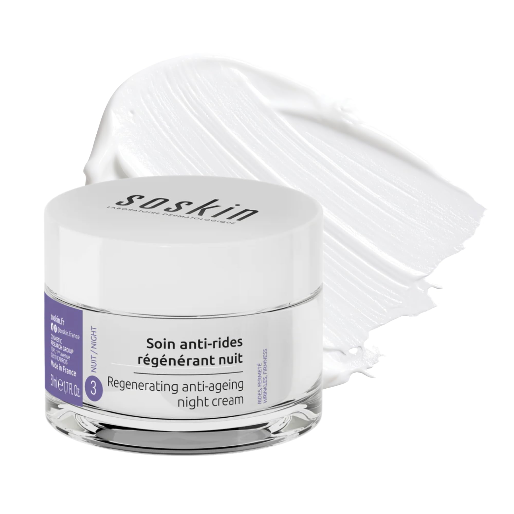 Soskin - Soin Anti-Rides Régénérant Nuit - Nourrit Et Répare Pendant Le Sommeil - Lisse Et Revitalise La Peau Au Réveil - Confort Et Souplesse - Fabriqué En France - 50 Ml
