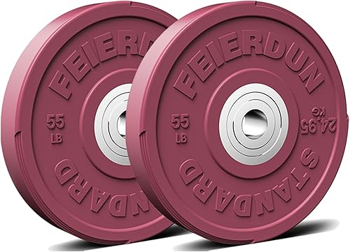 FEIERDUN Disco de peso olímpico de 2 pulgadas para entrenamiento de fuerza, 100% goma virgen