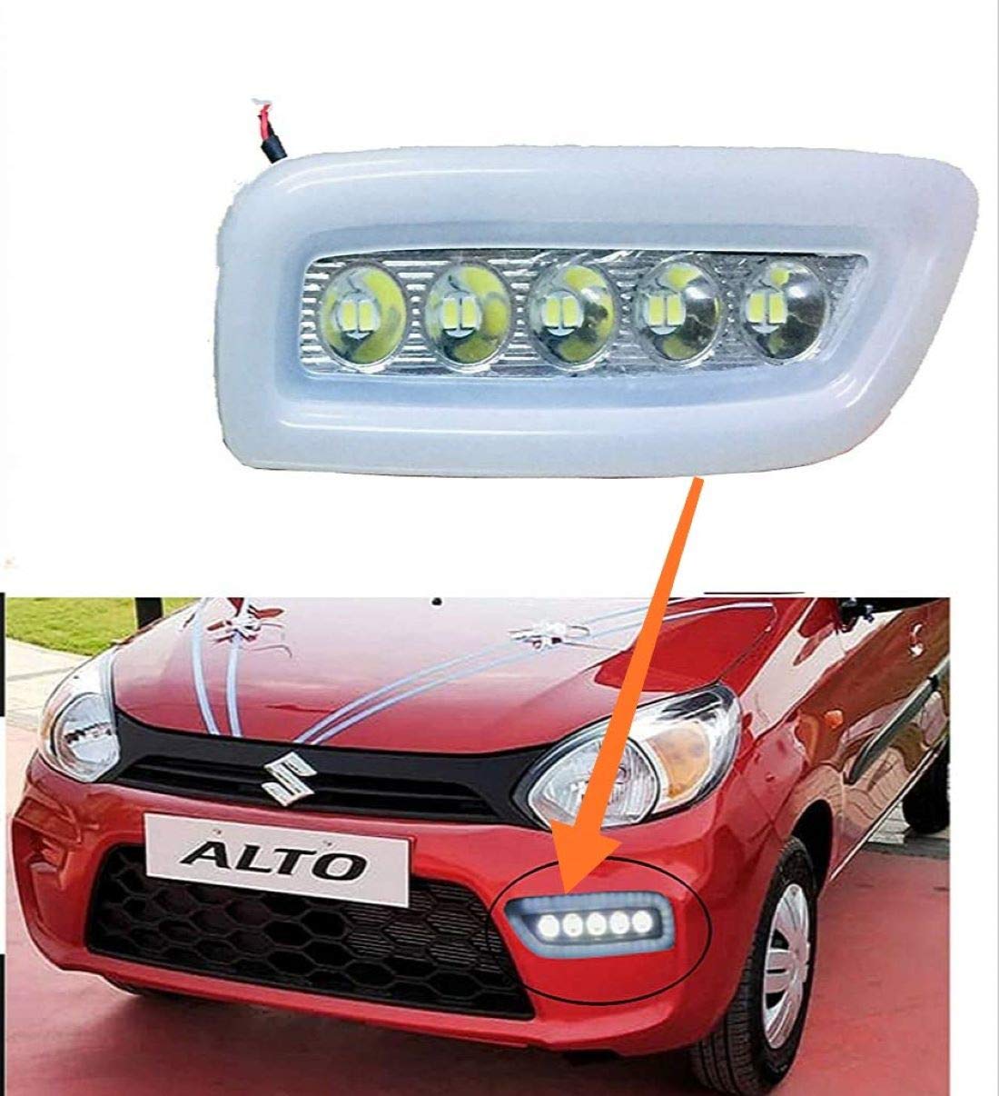 Car Bumper LED DRL 5 LED + Daytime Running Fog Light Assembly Compatible for Alto-800 New Model 2019-2020 -21- Set of 2 Pcs, White