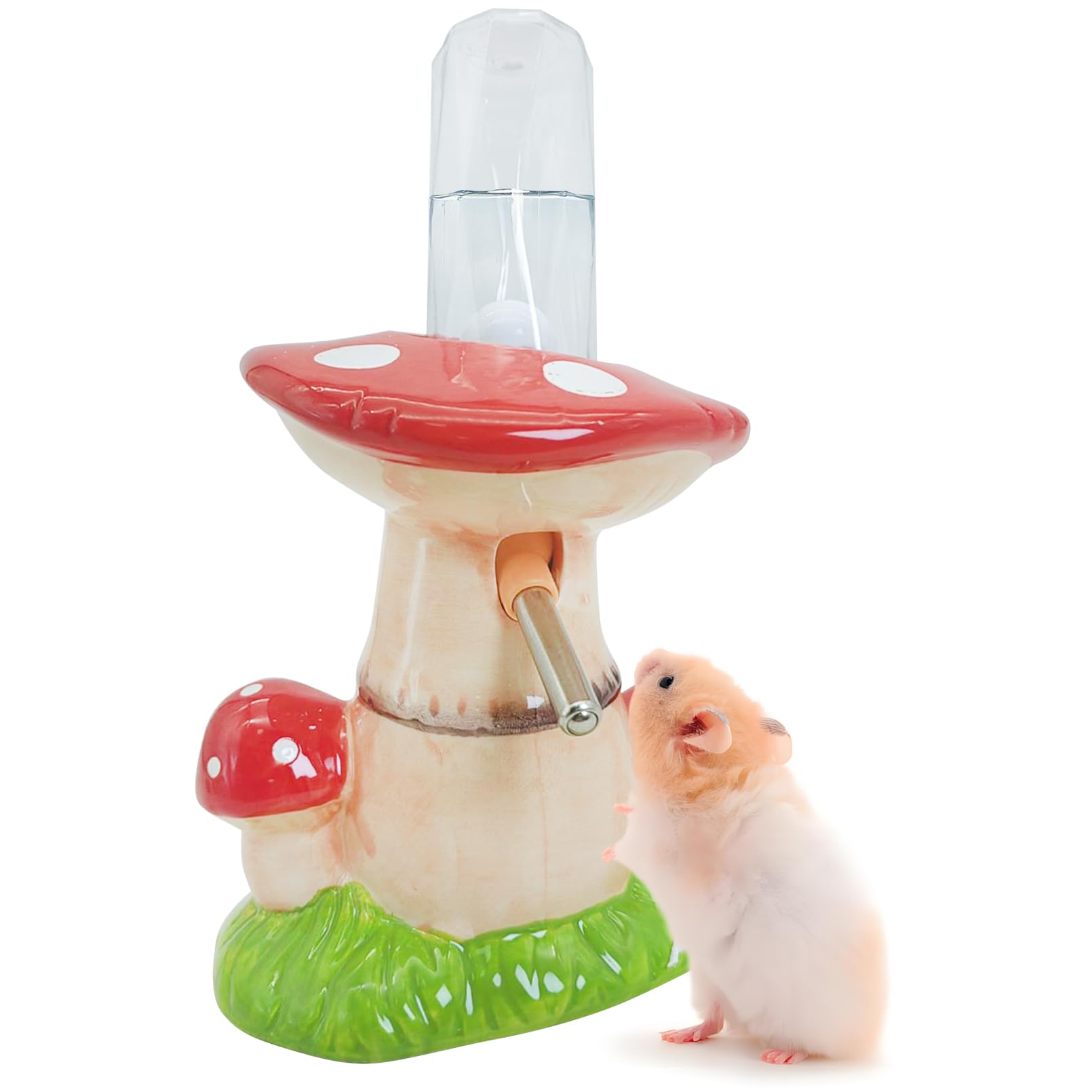PINVNBY Hamster Water Bottle No Drip Ceramic Automatic Gerbil Water Bottle 80ML Water Dispenser with Mushroom Stand Holder for Gerbils Syrian Hamsters