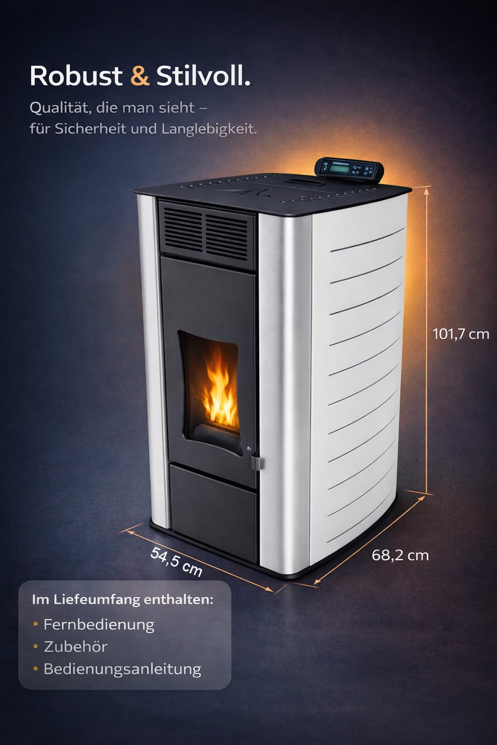 NEMAXX® P18 Estufa de pellets hidro con circuito de agua 18 kW hasta 300 m³,A+,calefacción central,depósito 40 kg,potencia agua 12,5 kW,hasta 18 h autonomía,ECO,temporizador semanal,Wi-Fi Ready,Blanco