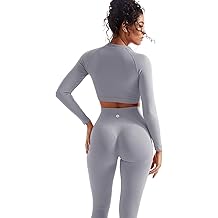 Women 2 Piece Workout Sets Hidden Scrunch Hip Lifting Seamless Leggings Long Sleeve Yoga Crop Tops