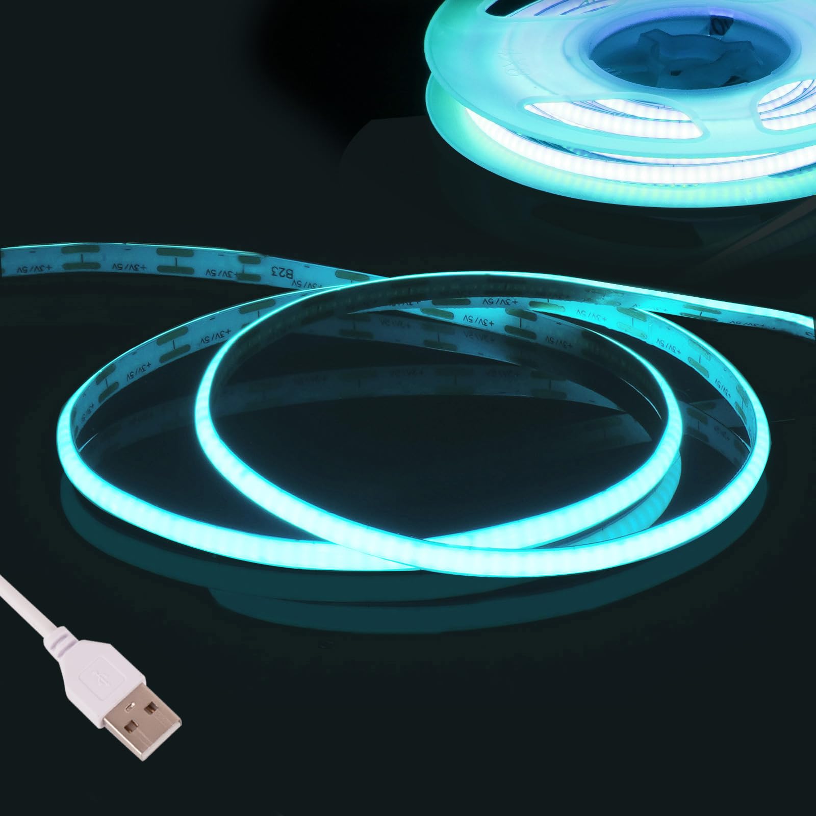 Fosingut Ice Blue COB LED Strip Light 3m,5V USB LED Lights TV Backlight