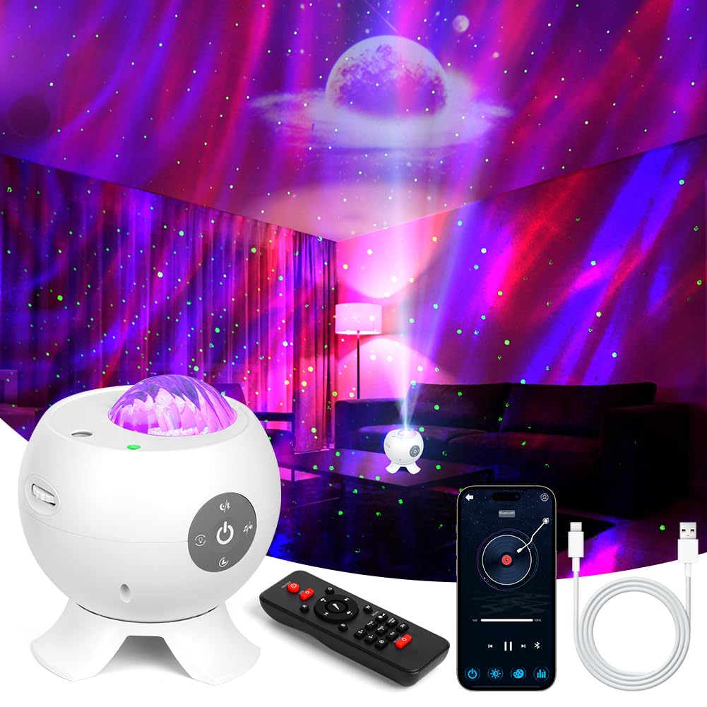 Proiettore Luminoso Galaxy, LED Proiettore Cielo Stellato Lampada, 18 Aurora, 8 Rumore Bianco, con Smart App, Timer e Telecomando, Bluetooth Musicale, per Adulti e Bambini, Letto e Soggiorno
