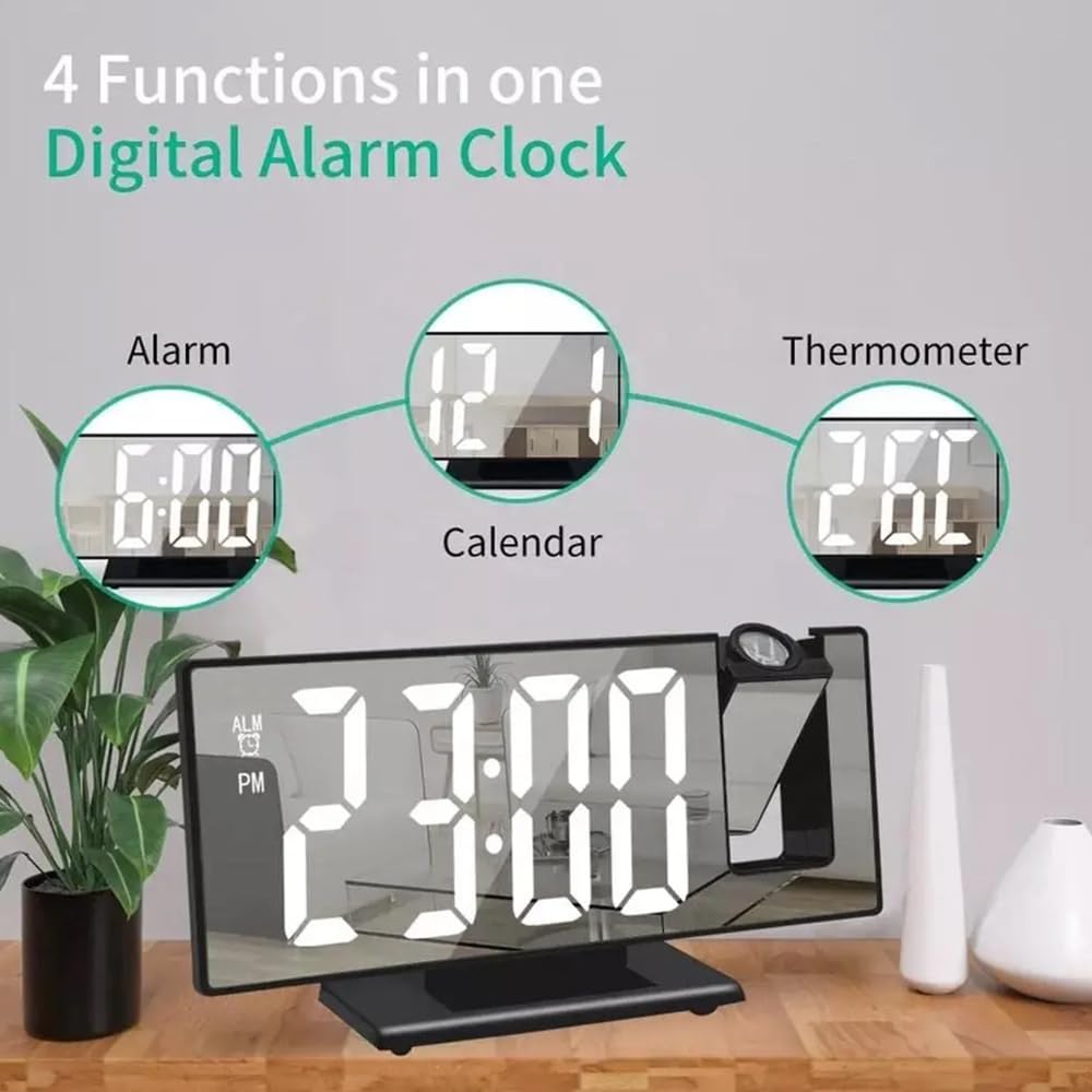JESWO Reloj Despertador con proyector de Techo, Reloj de proyección de Techo con rotación de 180°, Ajuste de Brillo LED, Reloj + Fecha + Temperatura + Modo Alarma