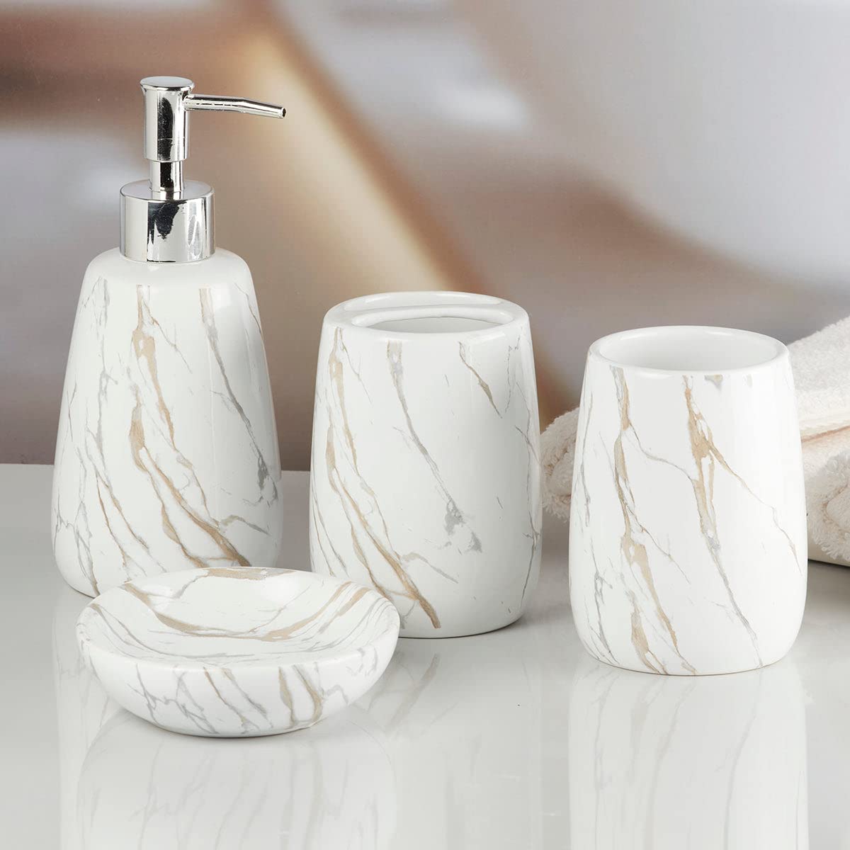 Kookee Ceramic Bathroom Accessories Set of 5, Modern Bath Set with Liquid handwash Soap Dispenser and Toilet Brush Holder, Luxury Gift Accessory for Home, (11046) (B0CV5CH3YJ) Amazon Price History, Amazon Price Tracker