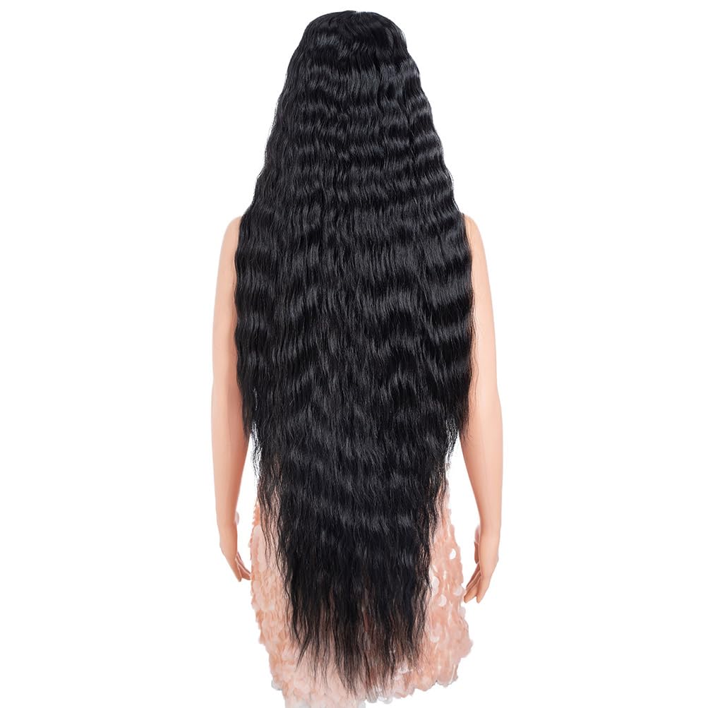 Style Icon 41" Super Long Wavy Wig 13x4 Free Part Bohemian Lace Front Black Color Wig- Heat Friendly Synthetic Hair Wigs with Pre Plucked Hairline