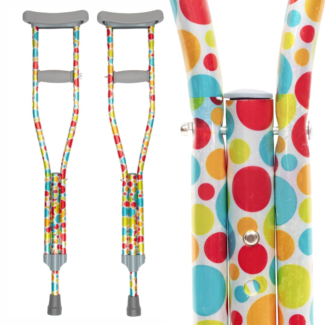 My Crutches - Youth Junior Crutches for Kids w Adjustable Handgrip and Length! for Children 3'9" to 4'5" - Made of Lightweight, Durable Aluminum with Underarm Padding - Polka Dots