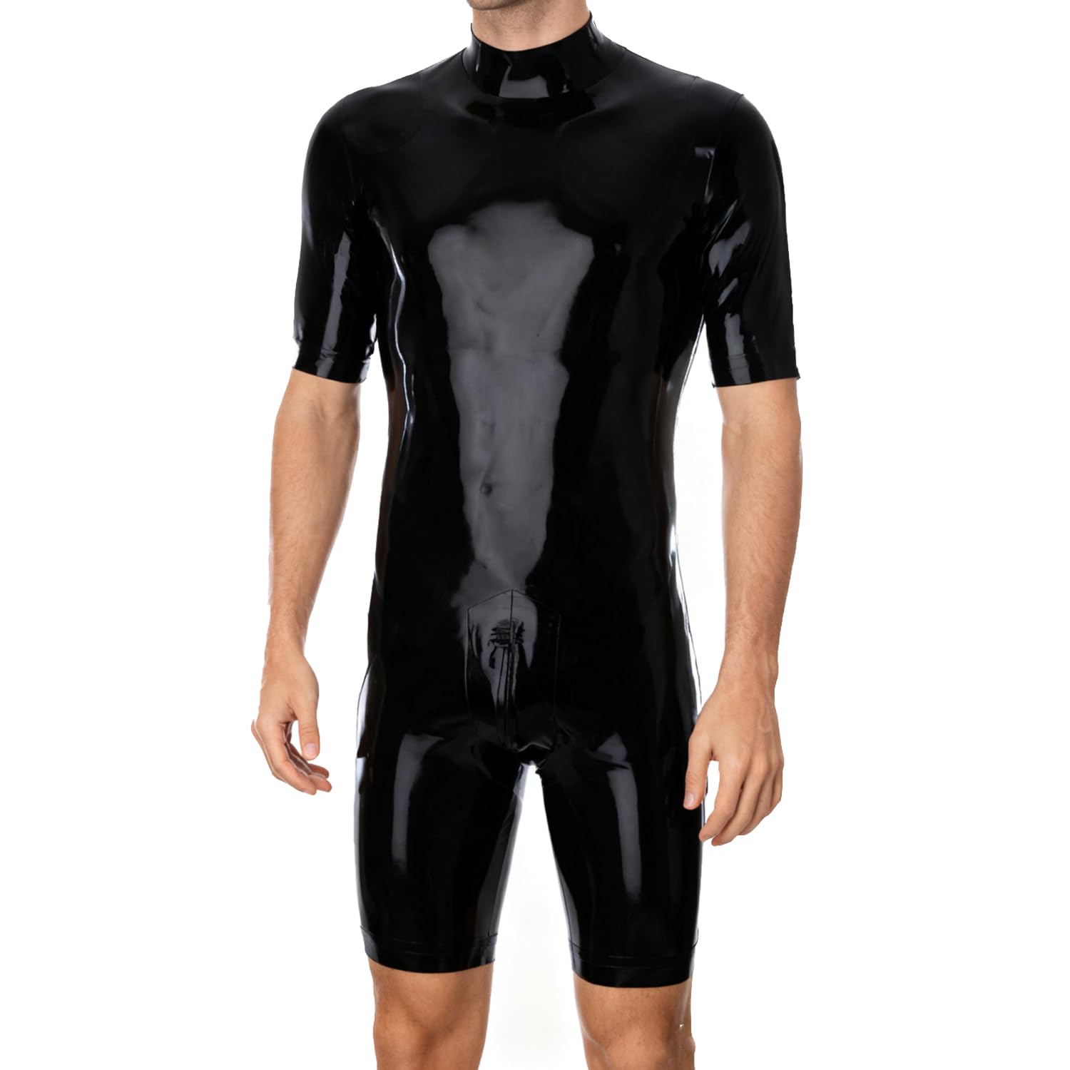 IOKUKI Catsuit Latex Homme Fait Main,Body Caoutchouc Manches Courtes,Fermeture éclair Dos et Entre Jambes,pour Les Club à Thème