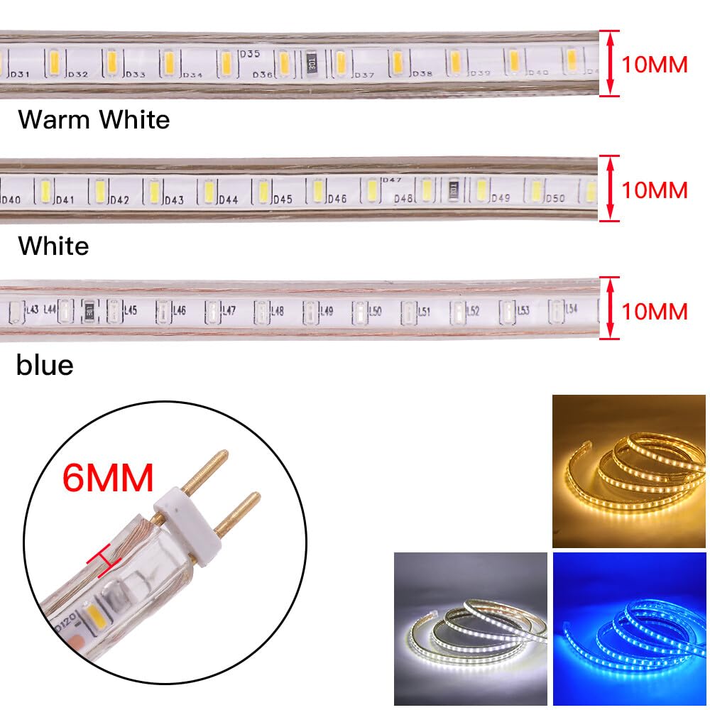 Tira LED Regulable 220V [10M, Blanco cálido 3000-3500K], flexible e impermeable IP65, SMD3014, 120 LEDs/m, CRI85+, recortable cada 1 metro, decoración para hogar y tienda