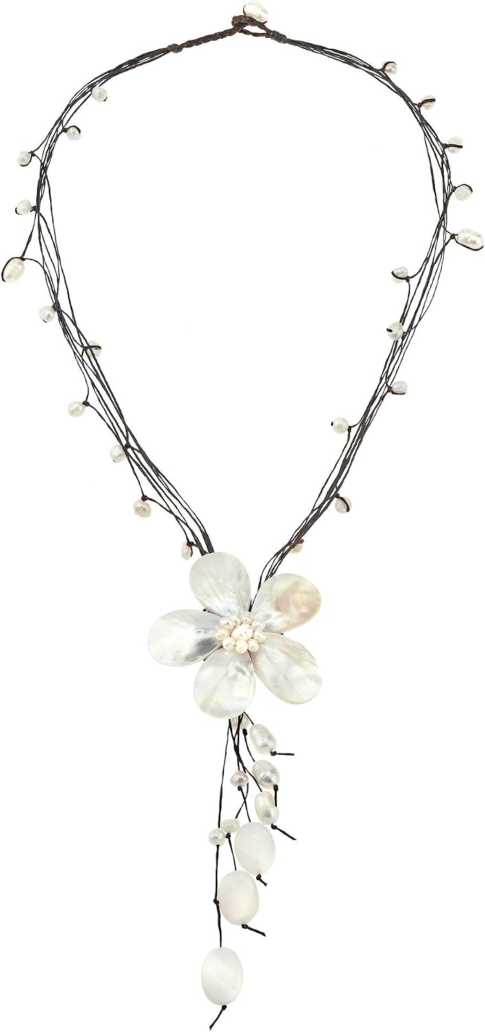 AeraVida Beautiful Classy Mother of Pearl & Cultured Freshwater Pearl Cotton Rope Necklace