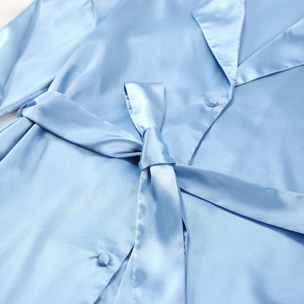 LUKX Morgenmantel Damen Leicht,Zweiteiler Satin Bademantel Brauner Kimono Robe Einfacher V-Ausschnitt Morgenmantel Leichtes Kurzes Nachthemd Hose Pyjama Set Braut Morgenmantel Bademantel Damen