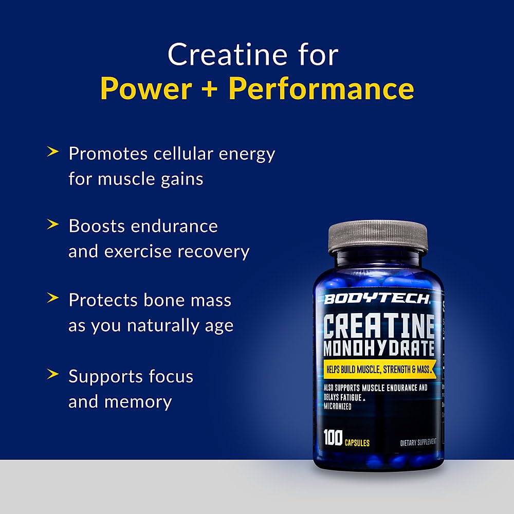 BodyTech Creatine Monohydrate Capsules, Micronized, 2250 MG, 100 Capsules — Amazon image 4