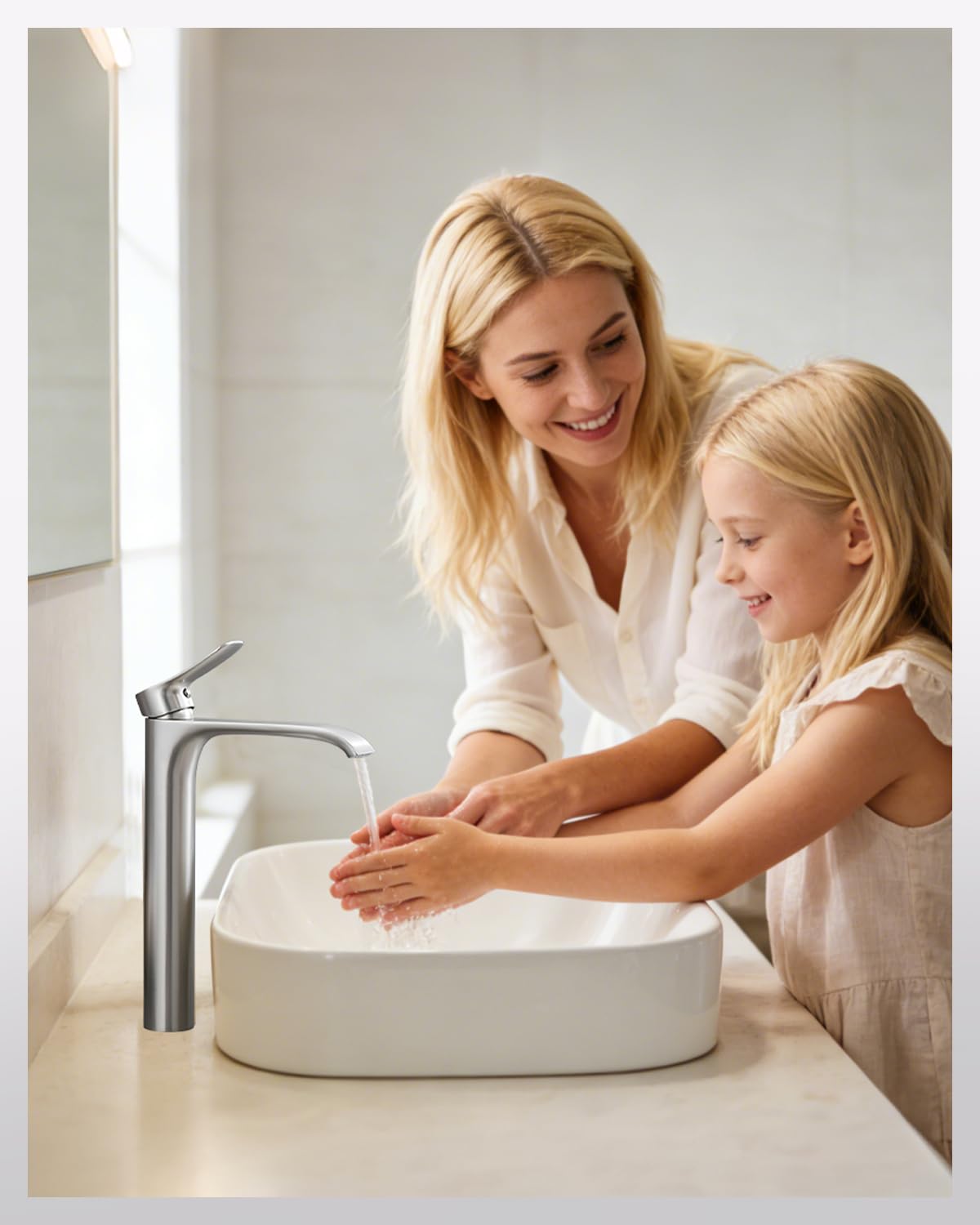 Grifo de níquel cepillado para lavabo de baño, cascada, monomando, grifo de baño, grifo de baño, agua fría y caliente disponible