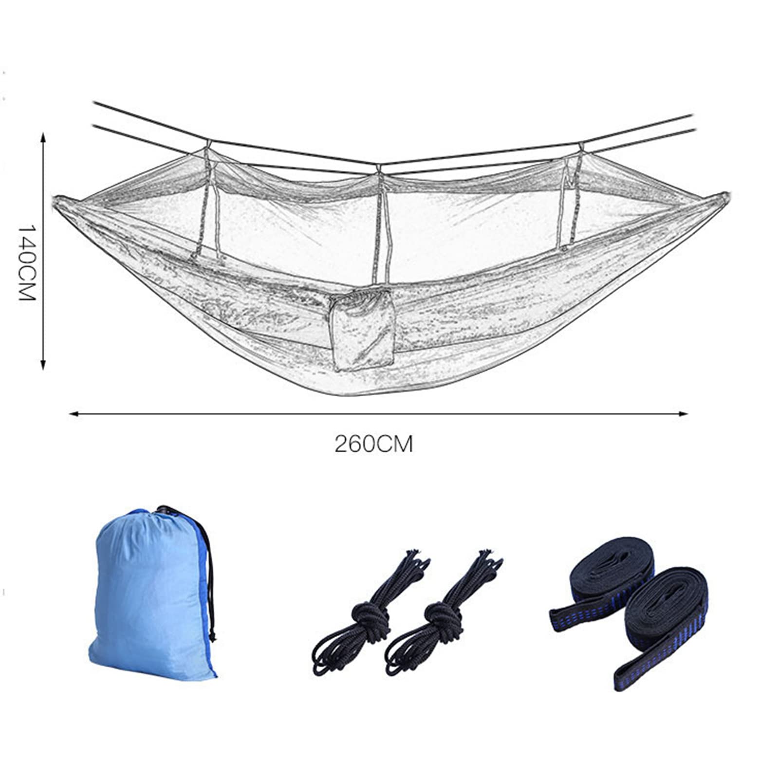 amaca da esterno, Rete da campeggio ultraleggera, portata 300 kg, 260 x 140 cm, paracadute in nylon traspirante for esterni, escursionismo, viaggi