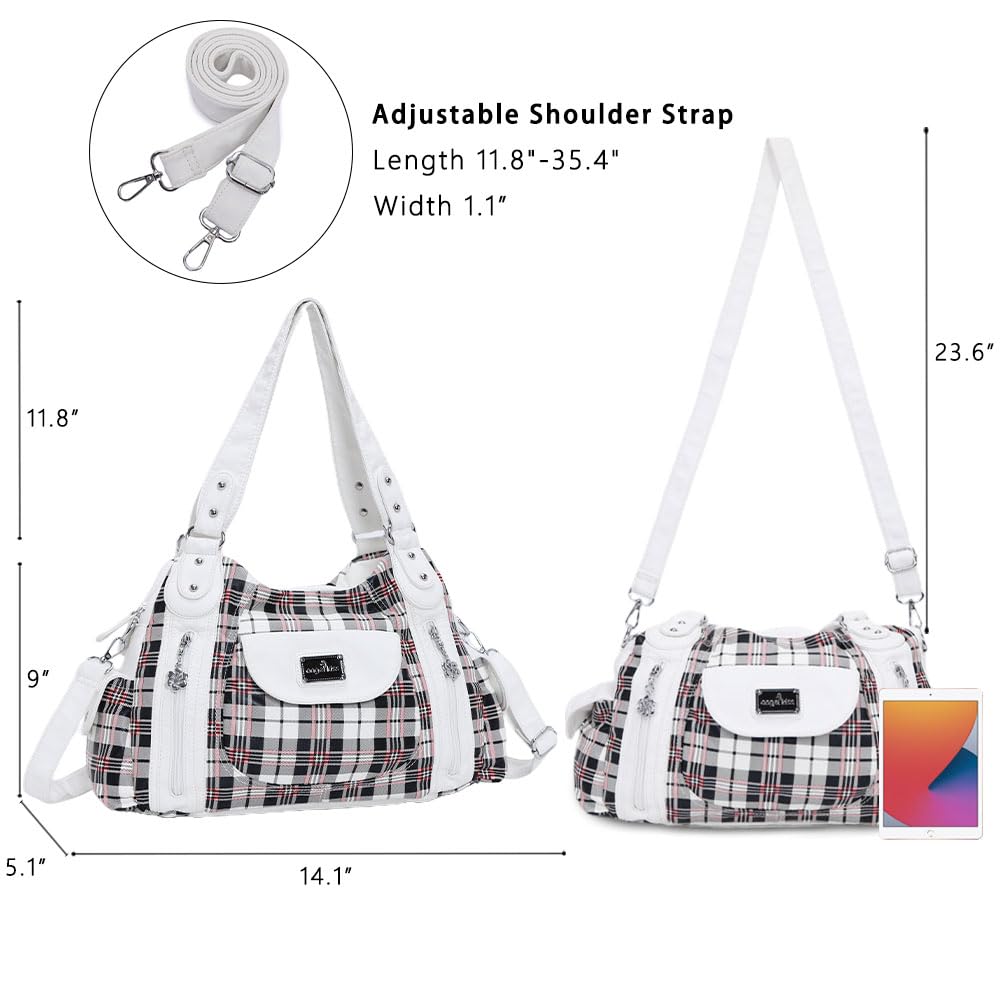 Hobo, borsa da donna spaziosa a tracolla con tasche multiple, in similpelle, Bianco (Bb Ak812-5g#1894#87#bianco/bianco), Large